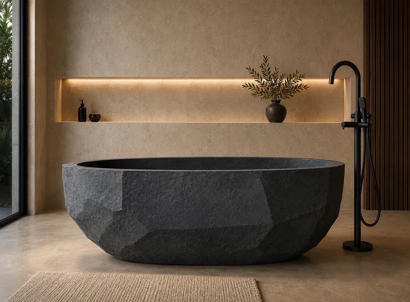Baignoire autoportante Bali en terrazzo noir